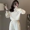 Nuevo conjunto casual estilo chino para mujer, diseño de otoño, color liso, sudadera con cuello alto de botones + pantalones largos de pierna ancha conjunto de dos piezas