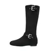 9660-3 Botas de vaquero occidentales para mujer, retro de punta redonda, hasta la rodilla, corte ajustado, con aumento de altura interior, gamuza, botas altas de equitación