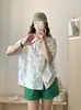 Verano 2025 Nuevo Estilo Fresco Pequeño Estampado de Dibujos Animados Conejo Holgado Camisa de Manga Corta para Mujer Venta al por Mayor