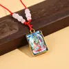 Novo Pingente de Buda Thangka Colar de Vidro Amuleto com Textos Budistas, Joia Retrô Estilo Étnico, Direto da Fábrica