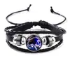 Pulseira de Corda de Couro com Pedra do Tempo de 12 Constelações Pulseira Trançada de Couro Bovino Retrô Doze Constelações Casal Estudo