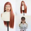 Peruca Castanha de Fibra Sintética de Alta Temperatura com Lace Frontal 13*4 Cabelo Longo Liso Conjunto de Perucas Venda Direta da Fábrica