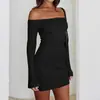 Xy25301Pfo Transfronteiriço Novo Elegante Curto Colado ao Corpo Saiote Efeito Emagrecedor Vestido de Manga Longa One-Shoulder Outono para Mulheres