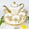 Conjunto de Chá de Cerâmica, Copo Simples Branco para Chá com Leite, Conjunto de Chá Rodante Estilo Europeu Americano de Hotel com Borda Dourada