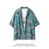 Camisa de Manga 3/4 Masculina Estilo Coreano Tendência Verão Estampada Solta Ins Manga Curta Casual Top Jovem