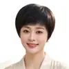 Peruca para mulheres de meia-idade e idosas, estilo mãe, cobertura total da cabeça, cabelo liso curto real, cabelo 100% humano, cobertura respirável para a cabeça inteira