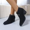 Botas de Inverno Outono Europeias e Americanas de Cadarço Frontal com Renda na Frente Estilo Britânico Botas Curtas Redondas para Mulheres Atravessam Fronteiras Tamanho Grande Atacado Tamanho Grande