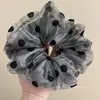 Blogger de Corea del Sur Mismo estilo Gris Plateado Organza Puntos de Ola Doble Capa Anillo para el Pelo de Intestino Grueso Cadena para el Cabello Coreana Adorno para la Cabeza para Mujeres