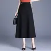 Falda de línea A con cintura alta elástica, falda de paraguas, nuevo estilo coreano primavera y otoño 2026, falda casual negra de longitud media por encima de la rodilla