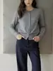 GINNKE Elegante Hermoso Suéter de Punto Cardigan Negro Cuello Redondo de Lana Merino para Mujer Otoño Invierno Gris Manga Larga