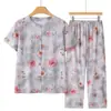 Conjunto de Algodão e Seda para Mãe, Mulheres de Meia-Idade e Idosas, Pijama de Verão, Blusa Cardigan de Manga Curta para Avó, Algodão Artificial para Senhoras Idosas