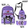 3D Novo Produto Estampado Periférico Sanrio kuromi kuromi Mochila Escolar Mochila Estojo de Lápis Bolsa de Ombro Conjunto de Três Peças