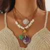 Collar para Mujer Transfronterizo con Concha de Caracol Acero Inoxidable Collar Lujo Ligero Todo Fósforo Cerámica Piedra Volcánica Cadena de Clavícula de Acero Inoxidable
