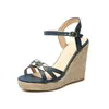 Zapatos de Mujer de Comercio Exterior Sandalias de Cuña para Mujer Decoración Metálica Sandalias Huecas Boca de Pez Correa de Hebilla de Paja Sandalias para Mujer