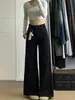Jeans Feminino Preto de Perna Larga Soltinho Estilo Americano Petite Outono Inverno Novo Cintura Alta Emagrecimento Caimento Levemente Flare Comprimento Total