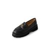 Mocasines de Nuevo Estilo Británico con Suela Gruesa y Monedas Doradas, Zapatos Retro de Cuero Marrón sin Cordones para Mujer