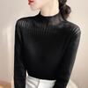2024 Nuevo Invierno Cuello Alto Medio Estilo Francés Manga Larga Tejido de Punto Slim Camiseta Base para Mujer Tejido de Punto Negro Trbottomy