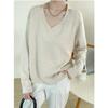 Tiro real Corea del Sur Dongdaemun otoño e invierno nuevo suéter de punto liso suelto con cuello en V jersey suéter base para mujer