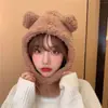 Gorro con Protección Auditiva de Orejas de Oso para Mujer, Lindo Bufanda de Felpa con Capucha para Otoño e Invierno de Estudiante, Estilo Coreano, Cálido y Versátil