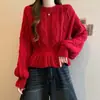 Suéter de Tricô Grosso com Gola Redonda, Cintura Marcada, Emagrecedor, Novo Design Outono/Inverno 2026 para Mulheres Plus Size, Versátil, Cobre a Carne