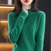 Suéter de Lana Puro Limpio de Una Sola Línea Listo para Usar para Mujer 100% Lana Pura Jersey Cuello Medio Alto Holgado Tejido Sin Costuras Suéter Básico