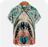 Comércio exterior 2024 estampa legal fofa de tubarão com impressão 3D camisa masculina casual de rua masculina