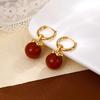 Pendientes elegantes de tuerca de ágata roja Joker de moda, pendientes elegantes de alta gama, collar festivo sencillo, versión alta para mujer