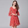 Vestido Floral de Chifón de Talla Grande 2020 Verano Nuevo Cuello en V Vestido de Playa Talla Extra Grande