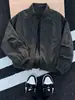 Jaqueta bomber curta desconstruída estilo americano, nova coleção de outono, jaqueta baseball para homens, corte solto, plus size, gola alta