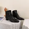 2638-6 Botines Negros de Diseño Puntiagudo Plisado para Mujer con Tacón Grueso, Cremallera Trasera Retro, Estilo Chelsea Delgado
