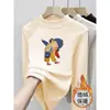 2026 Meninas Médio e Grande Infantis Outono e Inverno De Rong Tecido Escovado Top Camiseta Estilosa de Manga Longa Camada Base Gola Semi-Alta Roupa Íntima Casual
