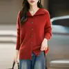 Cárdigan de Punto de Lana 100% Pura con Cuello Alto Estilo Old Money para Mujer, Abrigo Suéter Juvenil de Otoño e Invierno, Ropa de Abrigo Engrosada