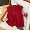 Nuevo suéter de punto grueso 100% lana para otoño e invierno para mujer, cárdigan chaleco de cuello alto, holgado, casual, versátil, adecuado para usar en capas, disponible para venta al por mayor