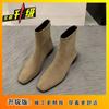 Botinhas de Tornozelo Pequenas Salto Grosso Senso de Alta Qualidade Botinhas Curtas Pequenas Francesas Femininas Camurça Elegante Combina com Tudo Estilo Ocidental Moda Vintage Botas Finas