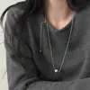Collar de Cadena Deslizante con Bola Redonda de Plata de Ley S925 para Mujer, Nicho de Alta Gama, Lujo Accesible, Elegante, Versátil Cadena para Suéter, Nuevo Producto de Moda