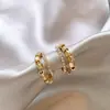Brincos Quadrados Dourados com Microincrustação Estilo Novo, Anel em C para Mulheres, Simples e Luxuosos, Brincos de Alta Qualidade com Temperamento Único e Bonito