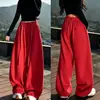 Pantalones de Chándal con Cinta para Mujer Otoño Invierno Nuevo Estilo Perezoso Sueltos de Pierna Ancha Cintura Alta Adelgazantes de Largo Hasta el Suelo Caída Pantalones Deportivos