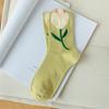 Calcetines Estilo Libro Rojo Pequeño para Mujer, Calcetines de Algodón para Primavera y Verano, Calcetines de Media Pantorrilla Modernos, Calcetines para Mujer Estilo Bosque con Diseño de Flor de Tulipan Tridimensional