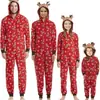 Nuevo Conjunto Familiar de Moda Transfronteriza con Capucha y Estampado, Pijamas Navideños de una Pieza para Padres e Hijos