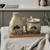 Frasco Cerámico Vintage Resistente a Altas Temperaturas para Condimentos Botella Sal Caja de Condimentos de Cocina Cerámica para el Hogar Manteca Aceite Chiles Salpicados