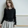 Cardigan Tricot Clássico Preto Reewhite Gola Redonda Lavável à Máquina para Mulheres Outono Inicial Novo Versátil Casaco Suéter de Manga Longa