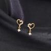 Aretes de Plata 925 con Aguja de Amor y Diamante Solitario, Frescos, Huecos, Dulces con Forma de Corazón, Pequeños, Combinan con Todo, Personalizados, Aretes Japoneses y Coreanos