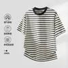 Camiseta Jacquard Risca de Escada Manga Curta Gola Redonda Estilo Novo Verão 2026 para Homens
