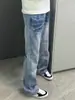 Jeans de microcampana lavados con estampado de rayo para hombre, primavera y otoño, pantalones largos casuales rectos de pierna ancha de la alta calle americana