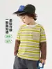 Camiseta a rayas de retazos estilo europeo para niño, manga larga para otoño, nueva ropa para niños 2026, camiseta básica para niño pequeño de primavera y otoño