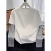 Camiseta de Manga Larga Rayada Empalmada Falsa de Dos Piezas para Mujer, Top Elegante y Versátil para Primavera, Otoño e Invierno 2026