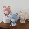Gorro de lana para bebé de 1 a 3 años, estilo coreano, lindo gorro de punto con oso de dibujos animados, gorro cálido de invierno con protección para las orejas para niñas