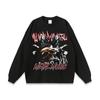 Camiseta de manga larga lavada y desgastada con estampado de calavera oscura de la calle principal europea y americana para hombres y mujeres Rap Hip Hop transfronteriza básica