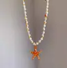 Collar de Estrella de Mar de Cuentas de Colores Dopamina de Verano, Estilo Vacaciones en la Isla, Estrella Naranja, Collar de Diseño Único Versátil