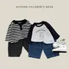 Pantalones de mezclilla de pierna ancha con cintura elástica, ropa de trabajo estilo coreano para primavera y otoño para niños, pantalones casuales para bebés y niños pequeños, modernos